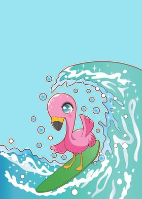 Pink Flamingo Surfing