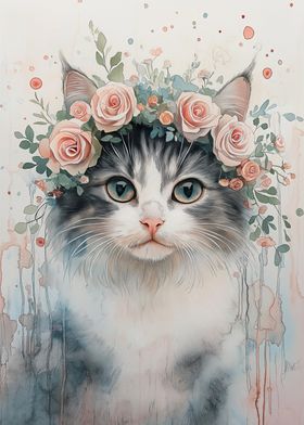 Cat with Floral Crown