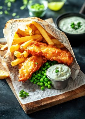 Fish and Chips with Peas