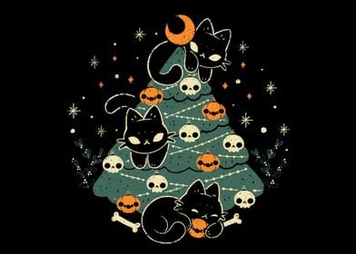 Halloween Christmas Tree with Black Cats