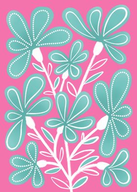 Teal Flowers on Pink