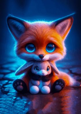 Cute Fox and Bunny