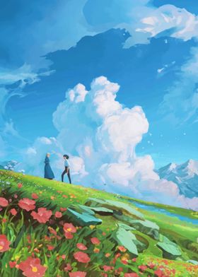 Anime Couple in Meadow