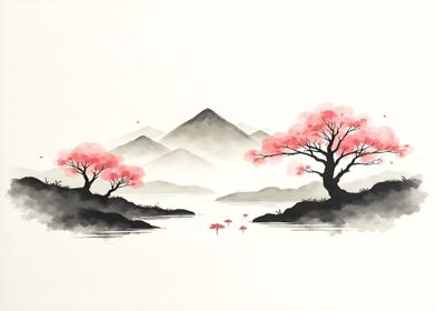 Japanese Watercolor Landscape