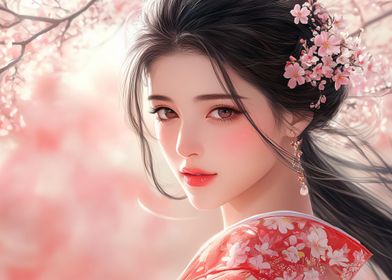 Anime Girl with Cherry Blossoms