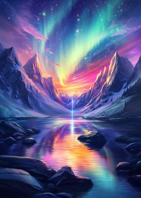 Space Aurora Borealis Mountain