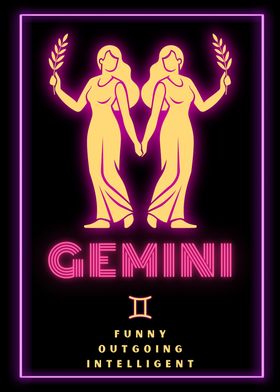 Gemini Zodiac Sign Neon Horoscope Art