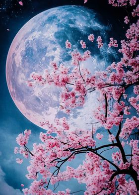 Cherry Blossoms Full Moon