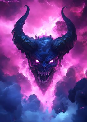 Demon Oni Mask in the Clouds