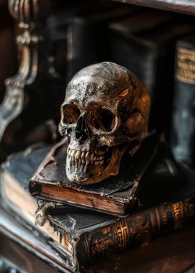 Human Skull on Books