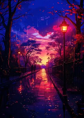 Rainy Night Path Landscape