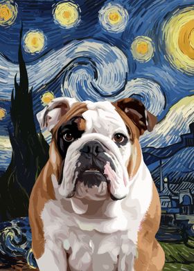 Bulldog Starry Night