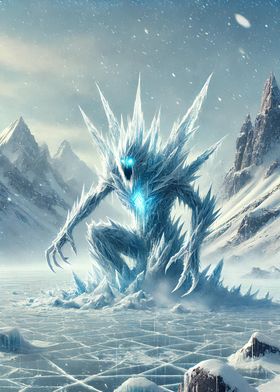 Ice Monster in Frozen Landscape