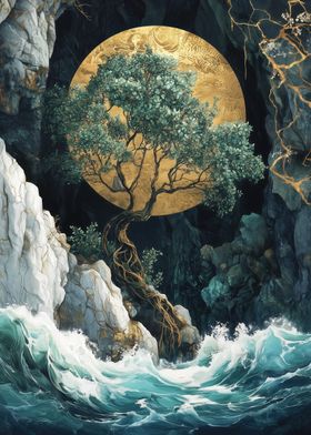 Tree and Moon in Cave