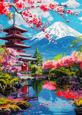 Japanese Garden with Mount Fuji