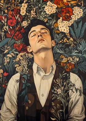 Man Surrounded by Flowers