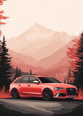 Red Audi RS6 Avant in Mountains