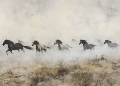 Wild Horses in Mist