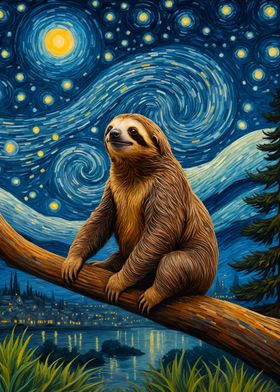 Sloth Starry Night