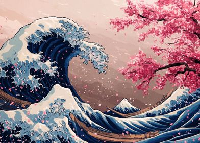 Great Wave & Cherry Blossoms