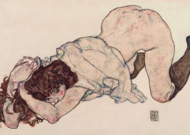 Kneeling Girl, Resting on Both Elbows by Egon Schiele