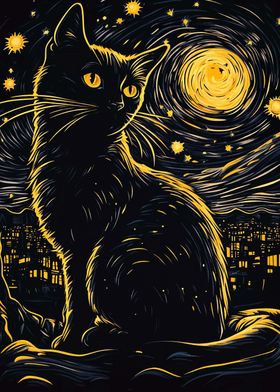 Black Cat Night Sky