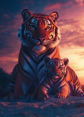 Tiger Family Sunset