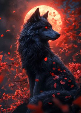 Black Wolf Under Blood Moon