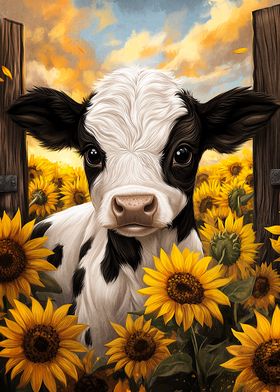 Calf in Sunflower Field