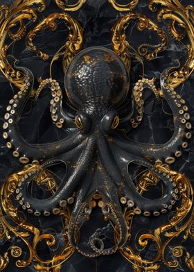 Black and Gold Octopus 