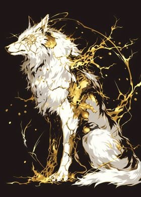 Golden Wolf Art Print kintsugi