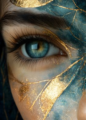 Close-up Eye with Gold and Blue