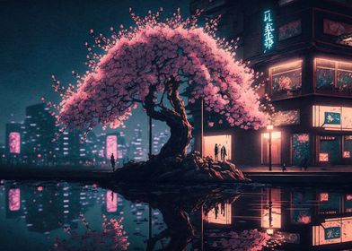 Cherry Blossom Night Japan