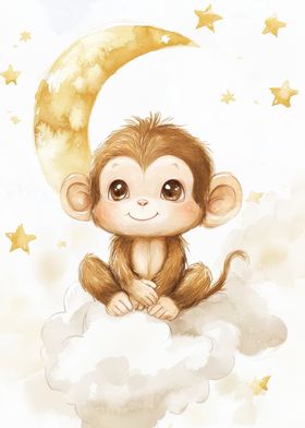 Cute Monkey on Cloud