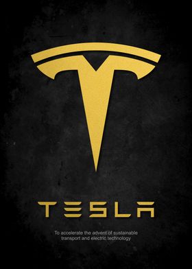 Tesla Logo - Gold on Black