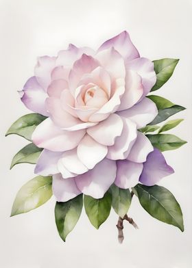 Watercolor White And Pink Gardenia Flower