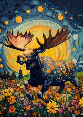 Moose in a Field of Flowers