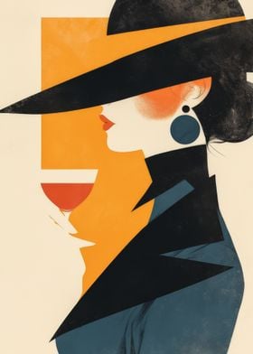 Woman in Hat with Wine