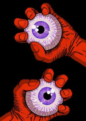 Two Red Hands Holding Giant Eyeball