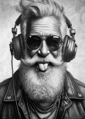 Cool Grandpa with Headphones