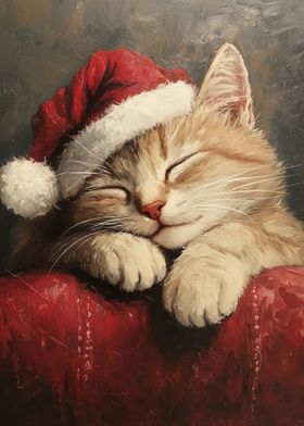 Sleeping Kitten in Santa Hat