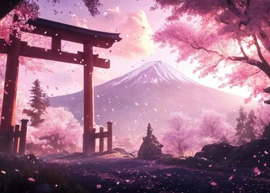 Mount Fuji Cherry Blossom Scene