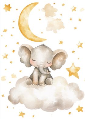 Cute Elephant on Cloud