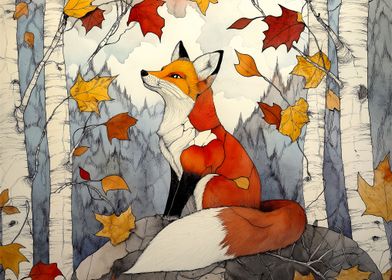 Fox in Autumn Forest