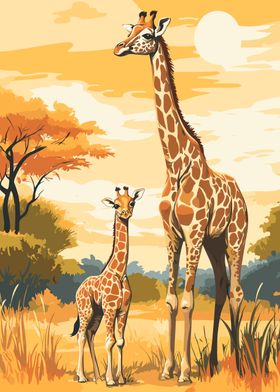 Giraffe Family in Savanna