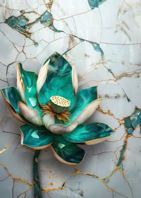 Teal Lotus on Marble