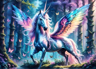 Winged Unicorn in Forest