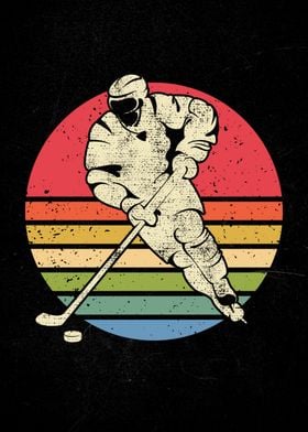 Hockey Player Retro Sunset