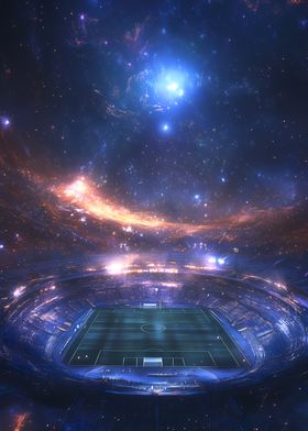 Soccer Stadium Floating in the Vastness of Space