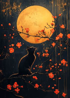 Black Cat Under Full Moon